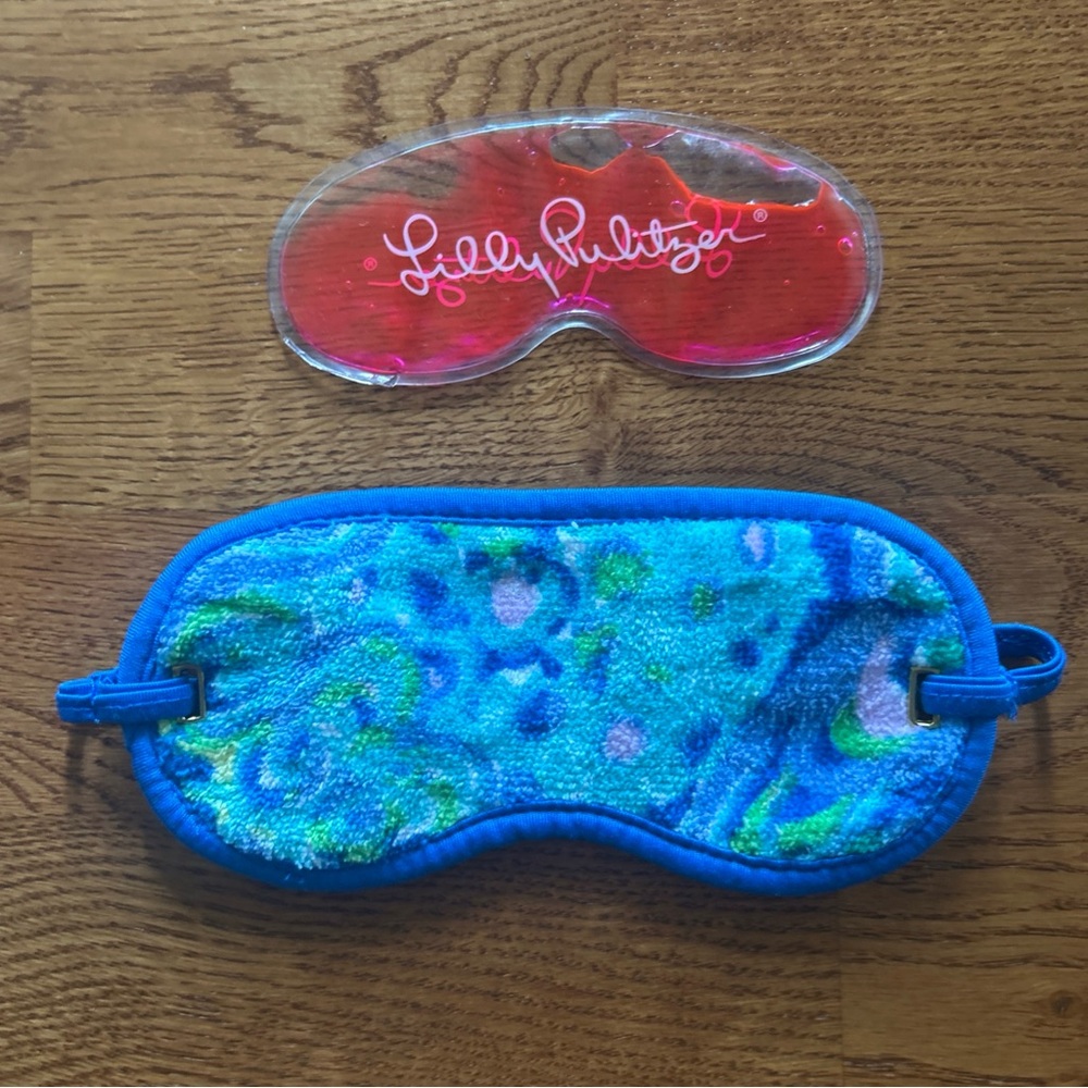 Lilly Pulitzer Sleep Mask Blue Green Terry Velour Lilly's Lagoon Print Ice Pack